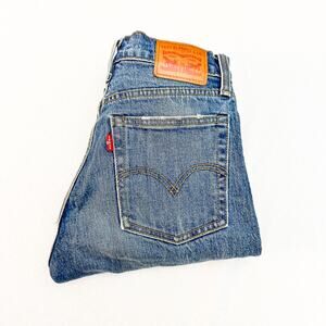 Levi's Classic Denim jeans Raw Hem Dark/Med Wash Distressing Button Fly Size 24